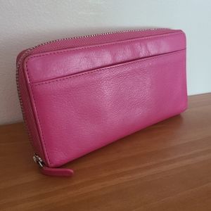 Barneys Hot Pink PP wallet card holder case with silver zipper genuine leather